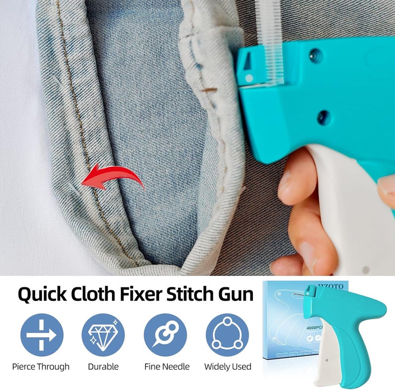 HZOTO Mini Stitch Gun for Clothes, Tagging Gun & Easy Stitch Hemming Gun for Clothing, Quick Cloth Fixer Tool Kit with 2 Needles, 1500 Black & 1500 White Plastics Fasteners - Image 2